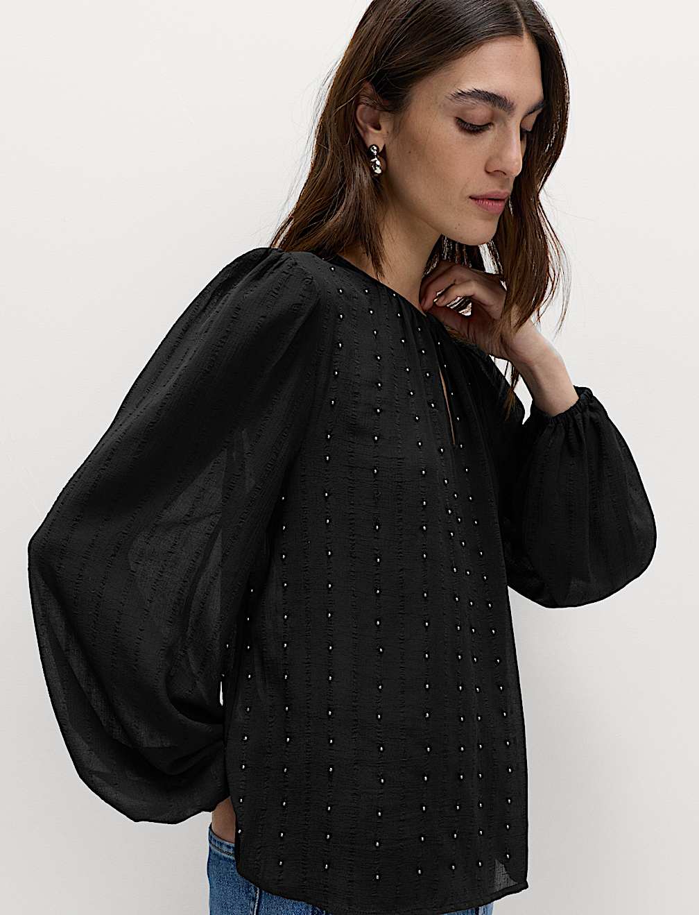Studded Blouson Sleeve Blouse
