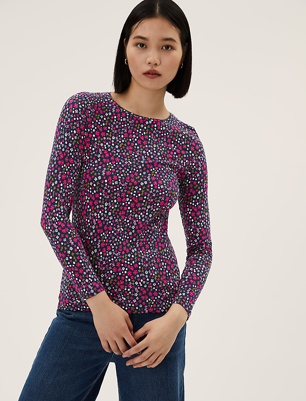 Cotton Rich Printed Slim Fit Top