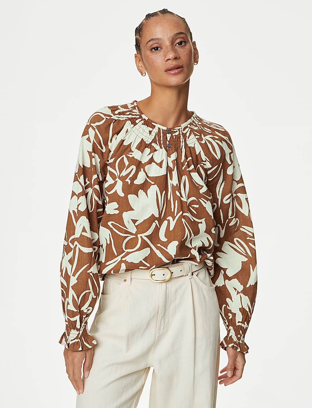 Pure Cotton Printed Puff Sleeve Blouse