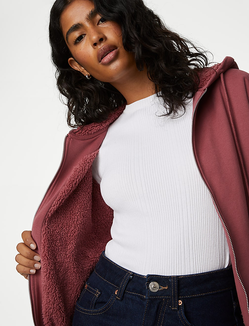 Cotton Rich Borg Lined Zip Up Hoodie