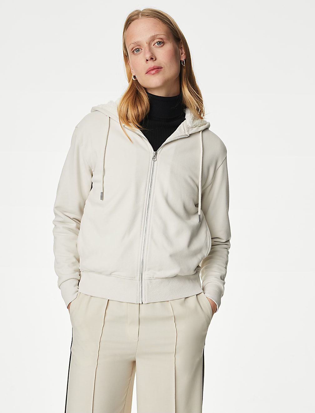 Cotton Rich Borg Lined Zip Up Hoodie