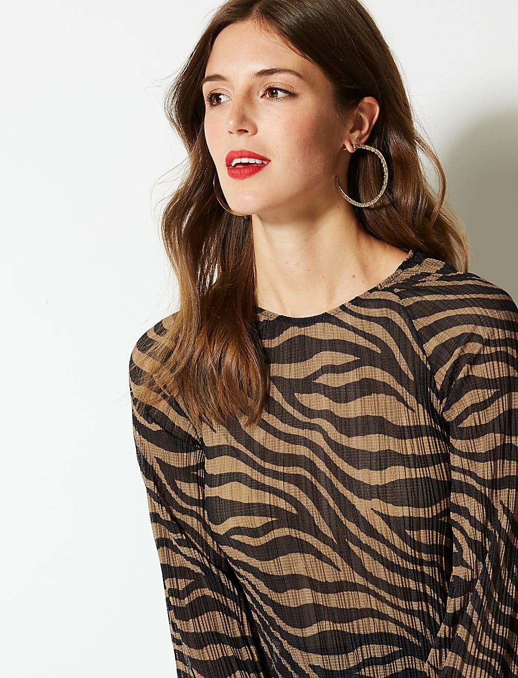 Animal Print Sheer Round Neck Blouse