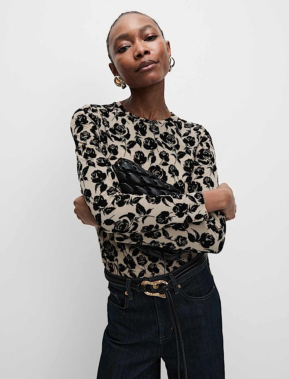 Printed Mesh Jersey Top