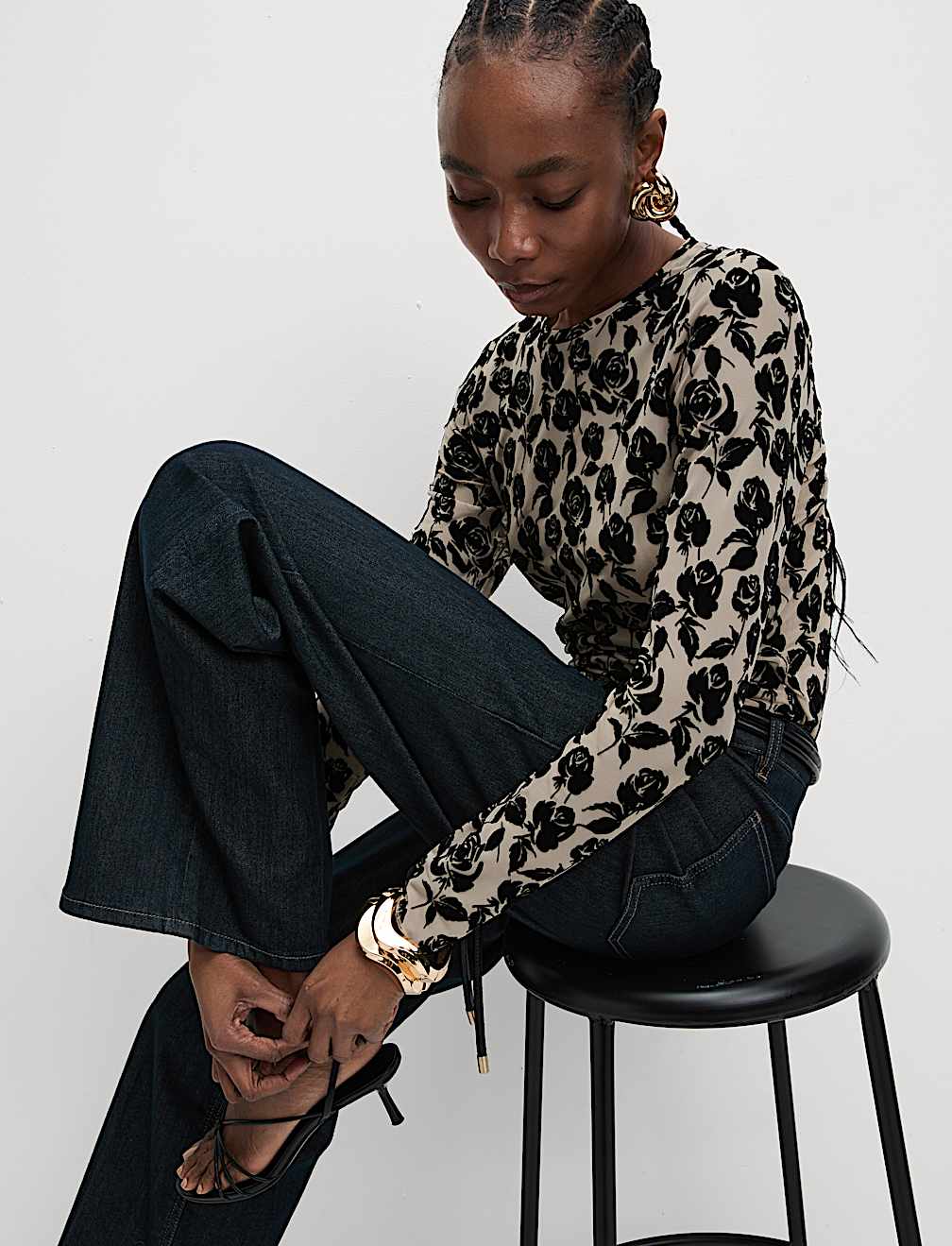 Printed Mesh Jersey Top