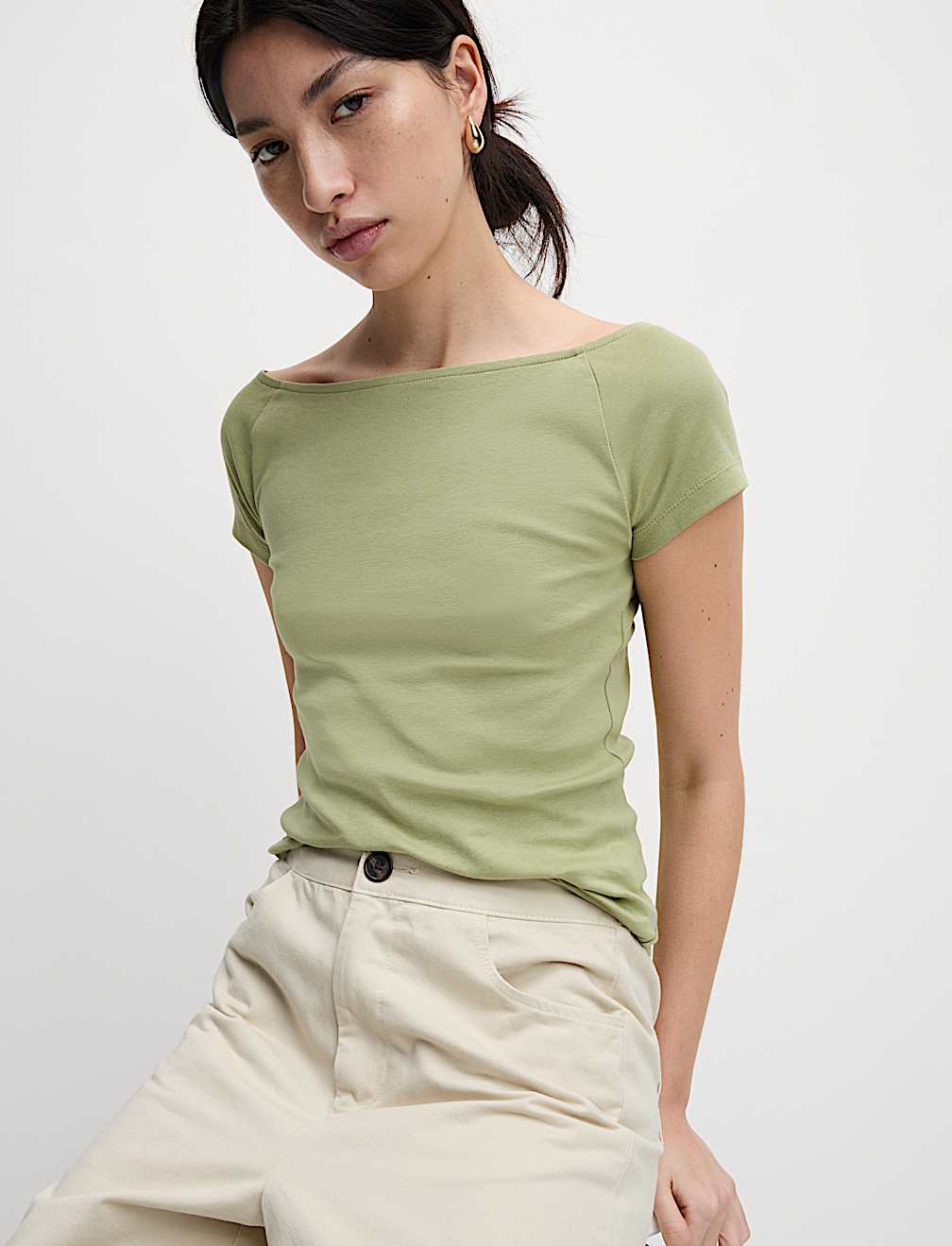 Pure Cotton Slim Fit Off The Shoulder Top