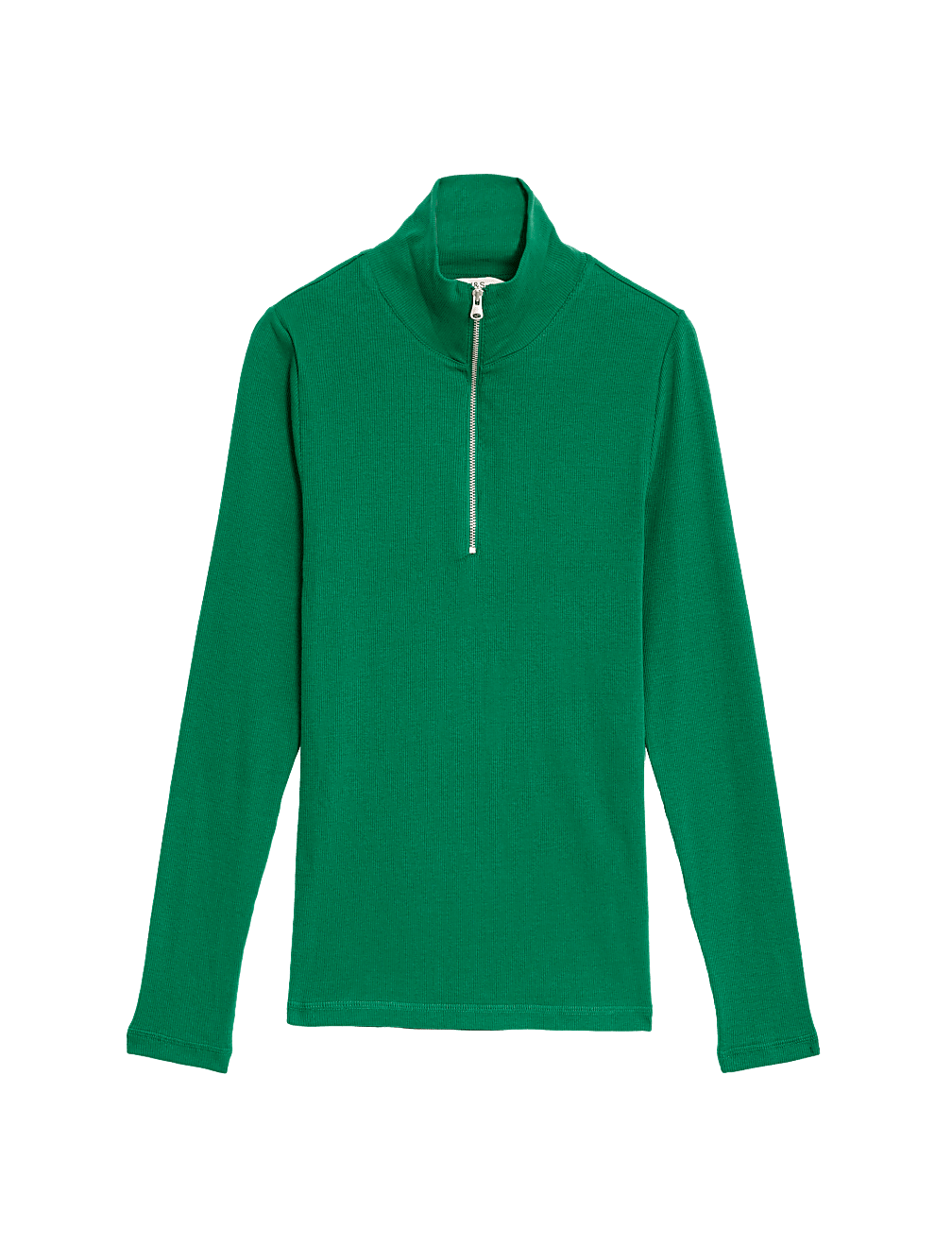 Cotton Rich Ribbed Half Zip Top