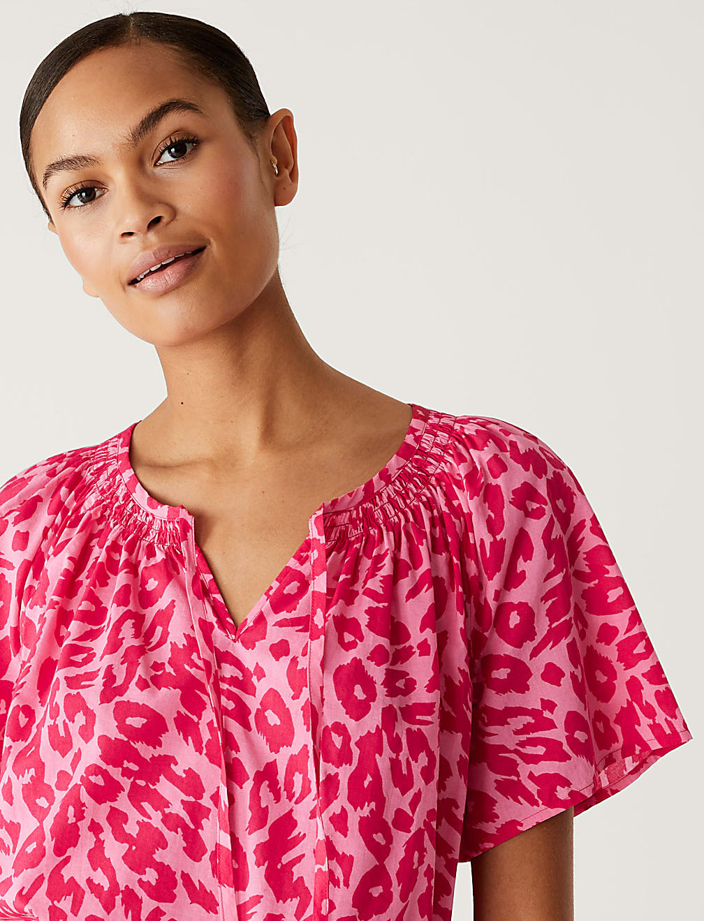Pure Cotton Printed Tie Neck Blouse