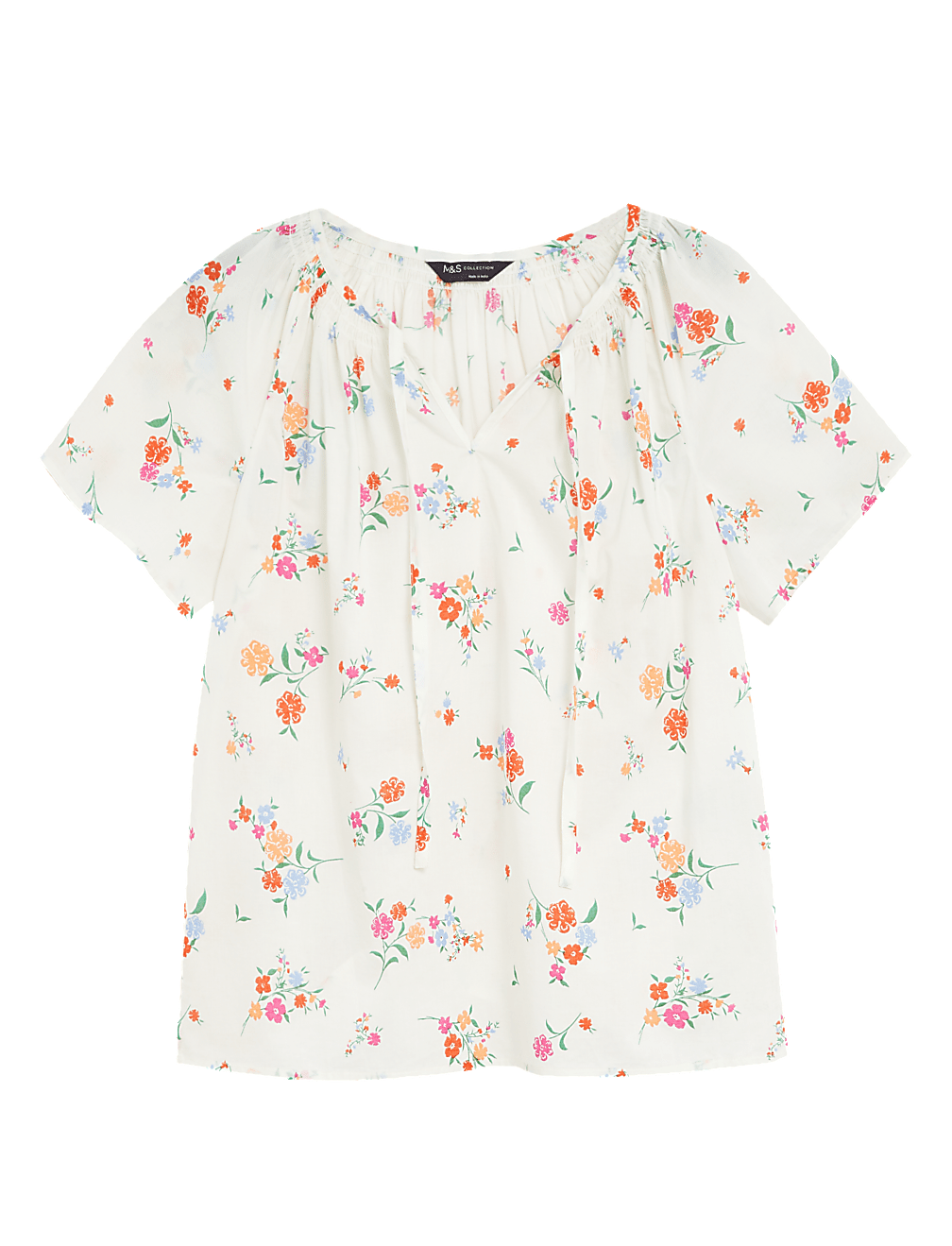 Pure Cotton Printed Tie Neck Blouse