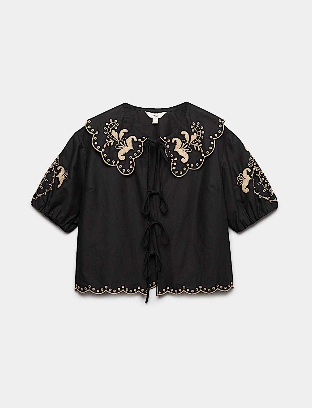 Pure Cotton Embroidered Collared Blouse