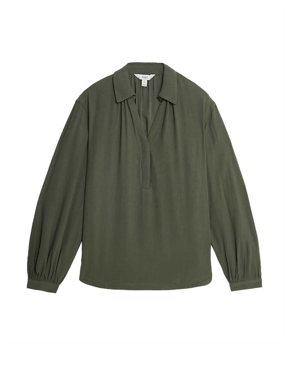Lyocell Rich Collared V-Neck Popover Blouse