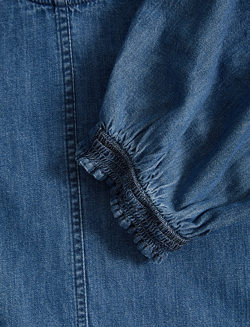 Pure Cotton Denim Puff Sleeve Blouse