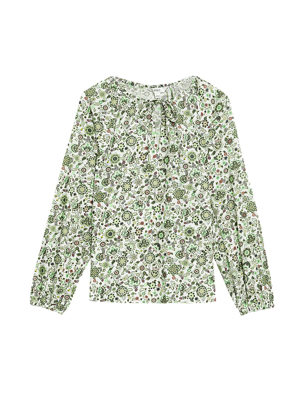 Pure Cotton Printed Tie Neck Blouse