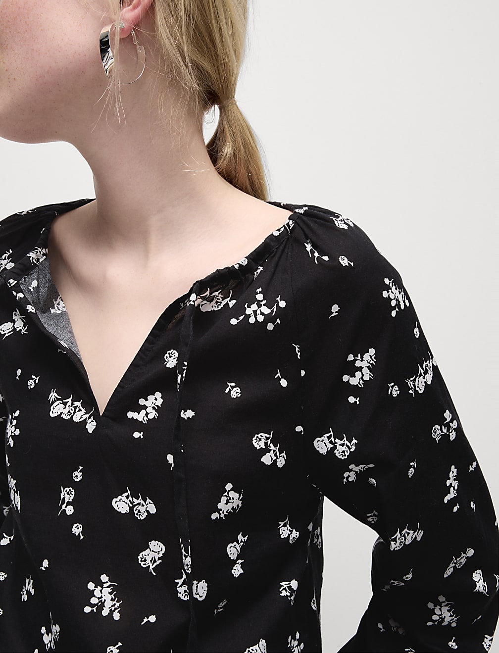 Pure Cotton Printed Tie Neck Blouse