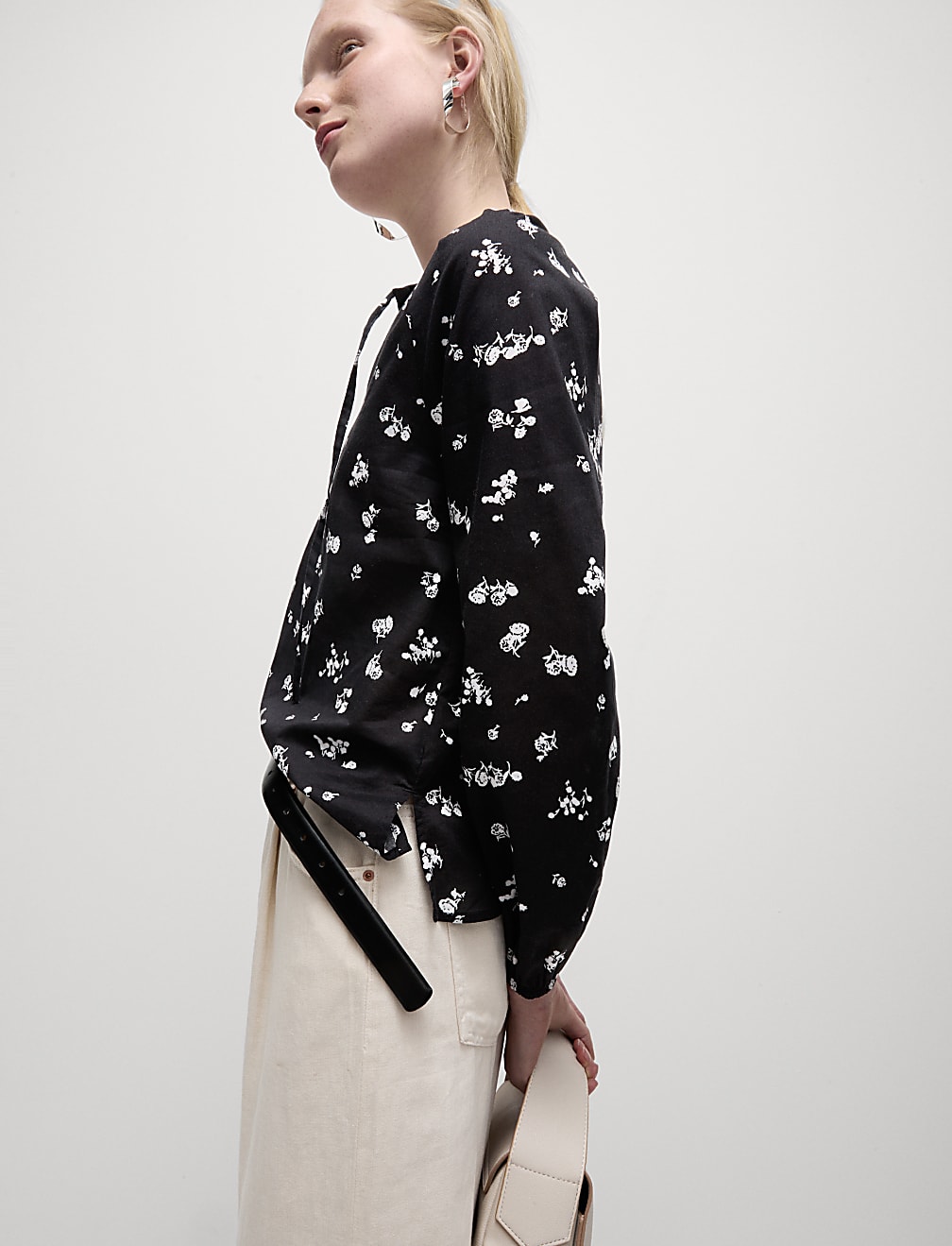 Pure Cotton Printed Tie Neck Blouse