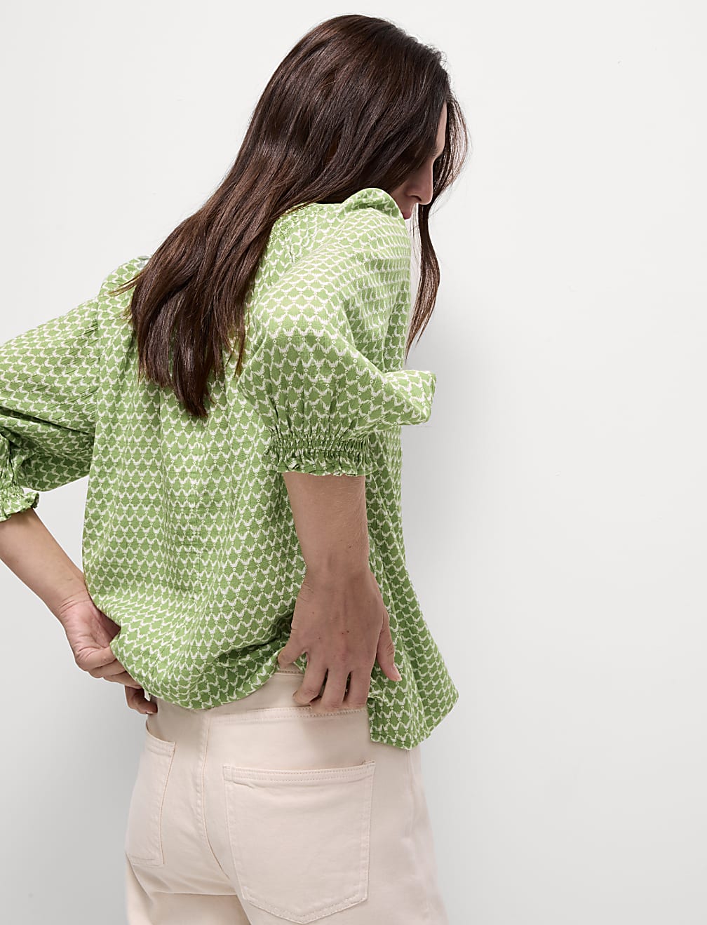 Cotton Blend Printed Blouse