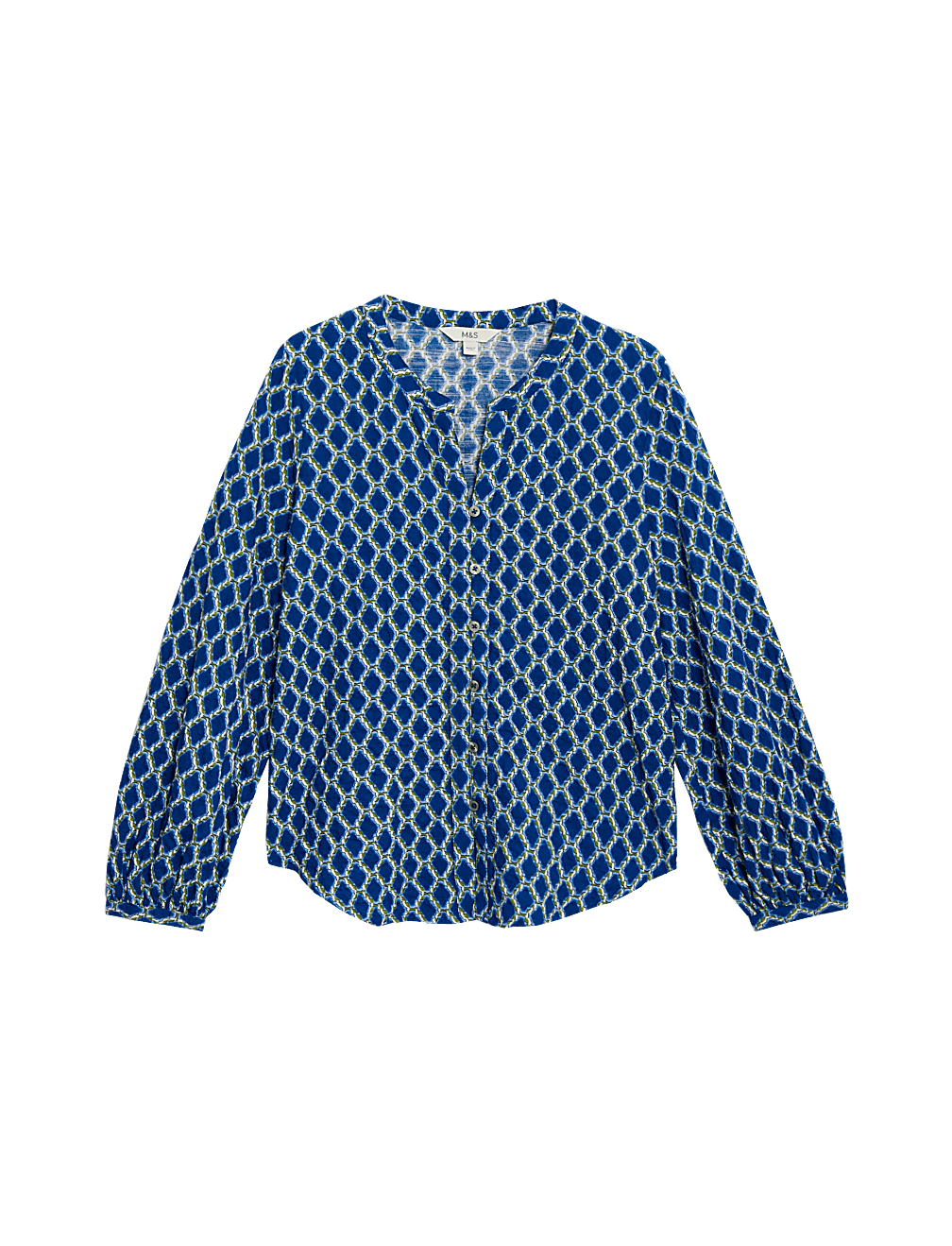 Cotton Rich Printed Button Through Blouse