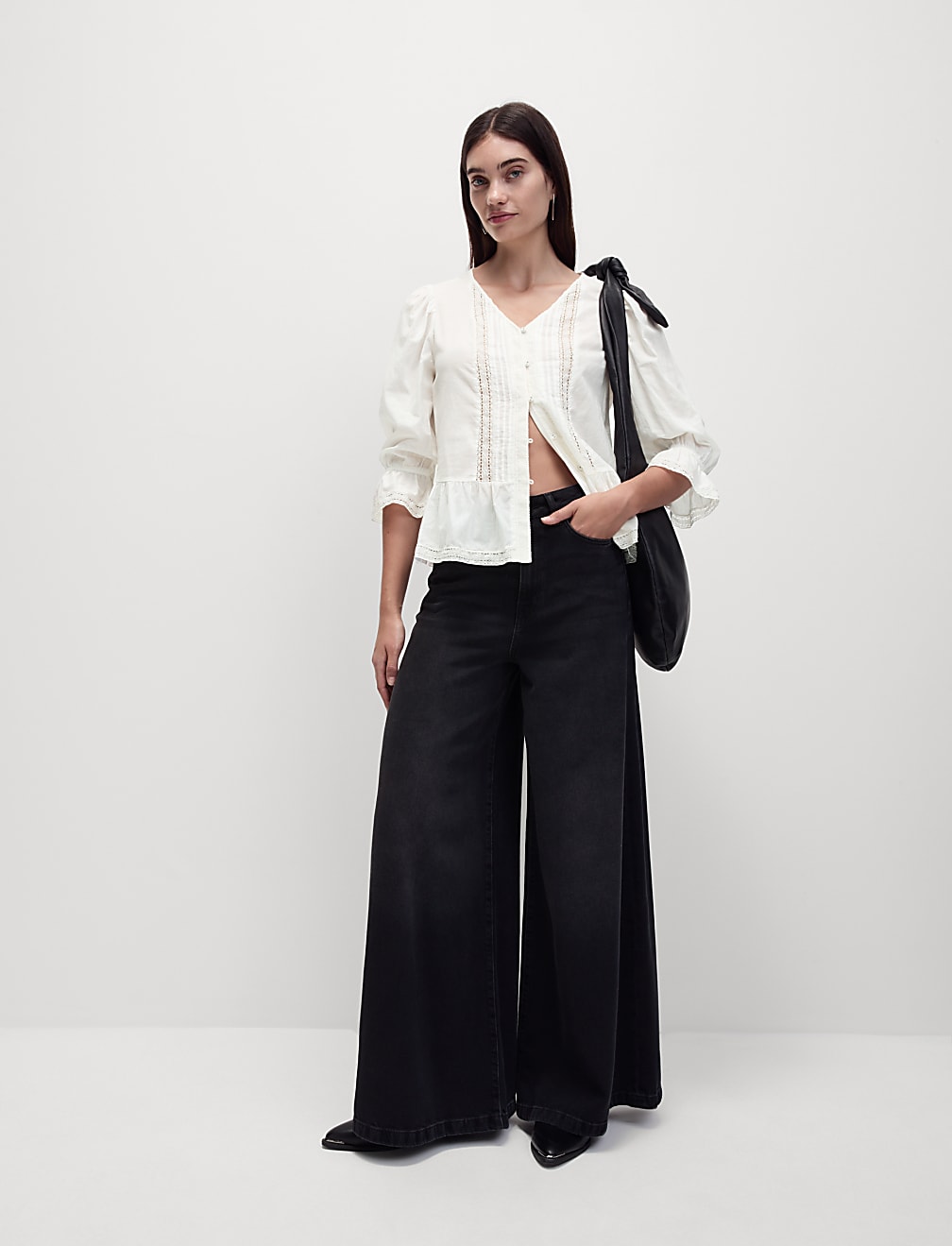 Pure Cotton Lace Frill Detail Blouse