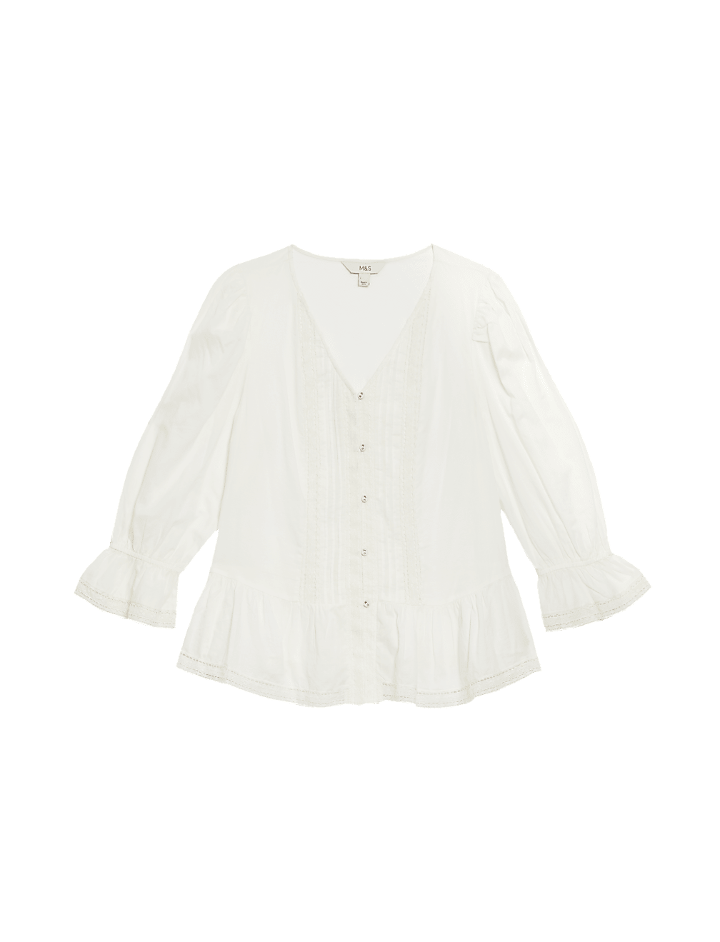 Pure Cotton Lace Frill Detail Blouse
