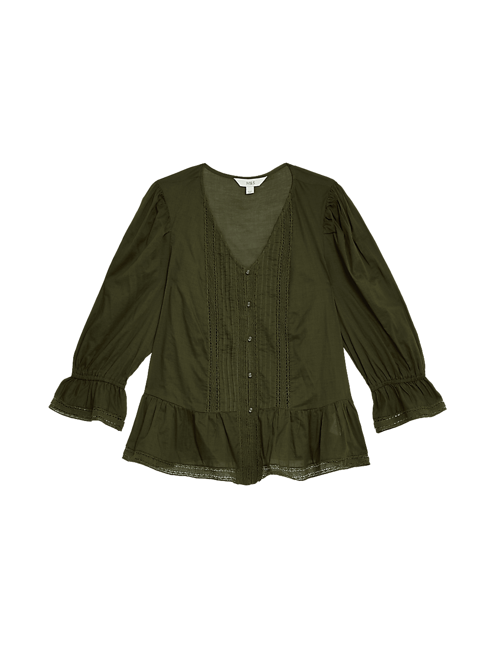 Pure Cotton Lace Frill Detail Blouse