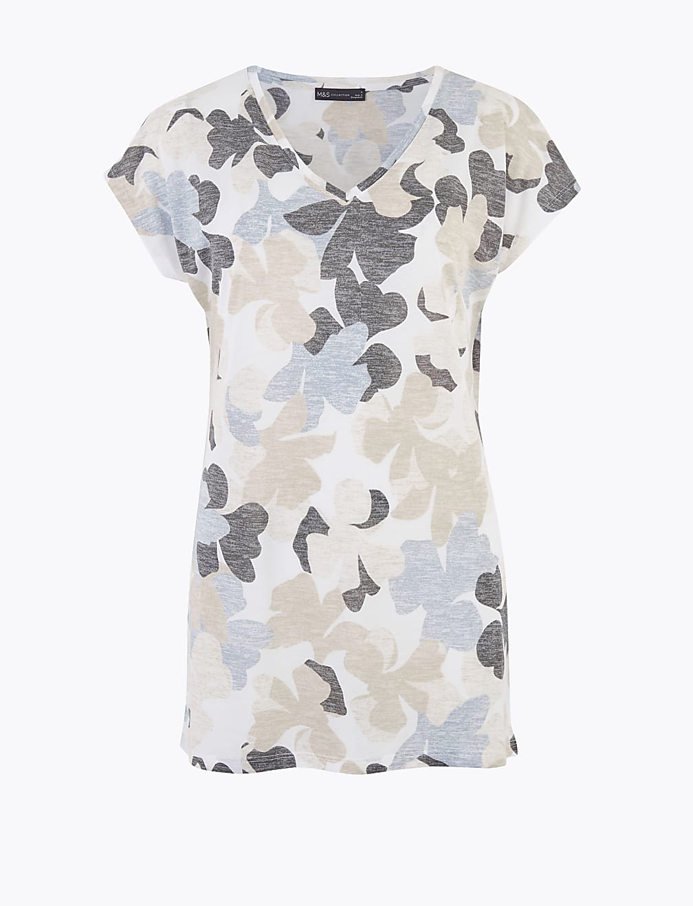 Floral V-Neck Relaxed Longline T-Shirt