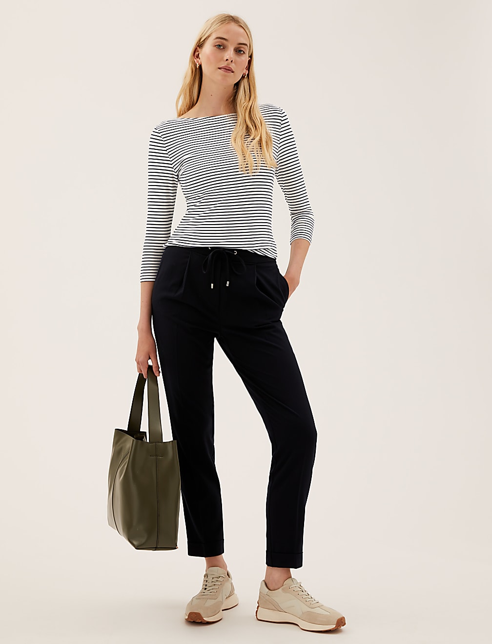 Cotton Rich Striped Slim Fit 3/4 Sleeve Top