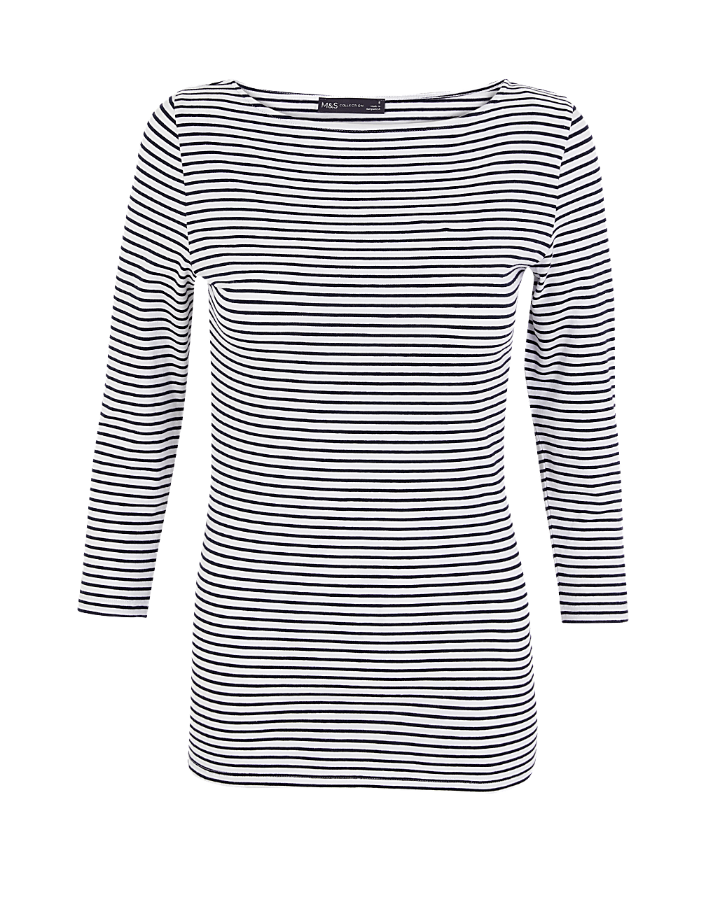 Cotton Rich Striped Slim Fit 3/4 Sleeve Top