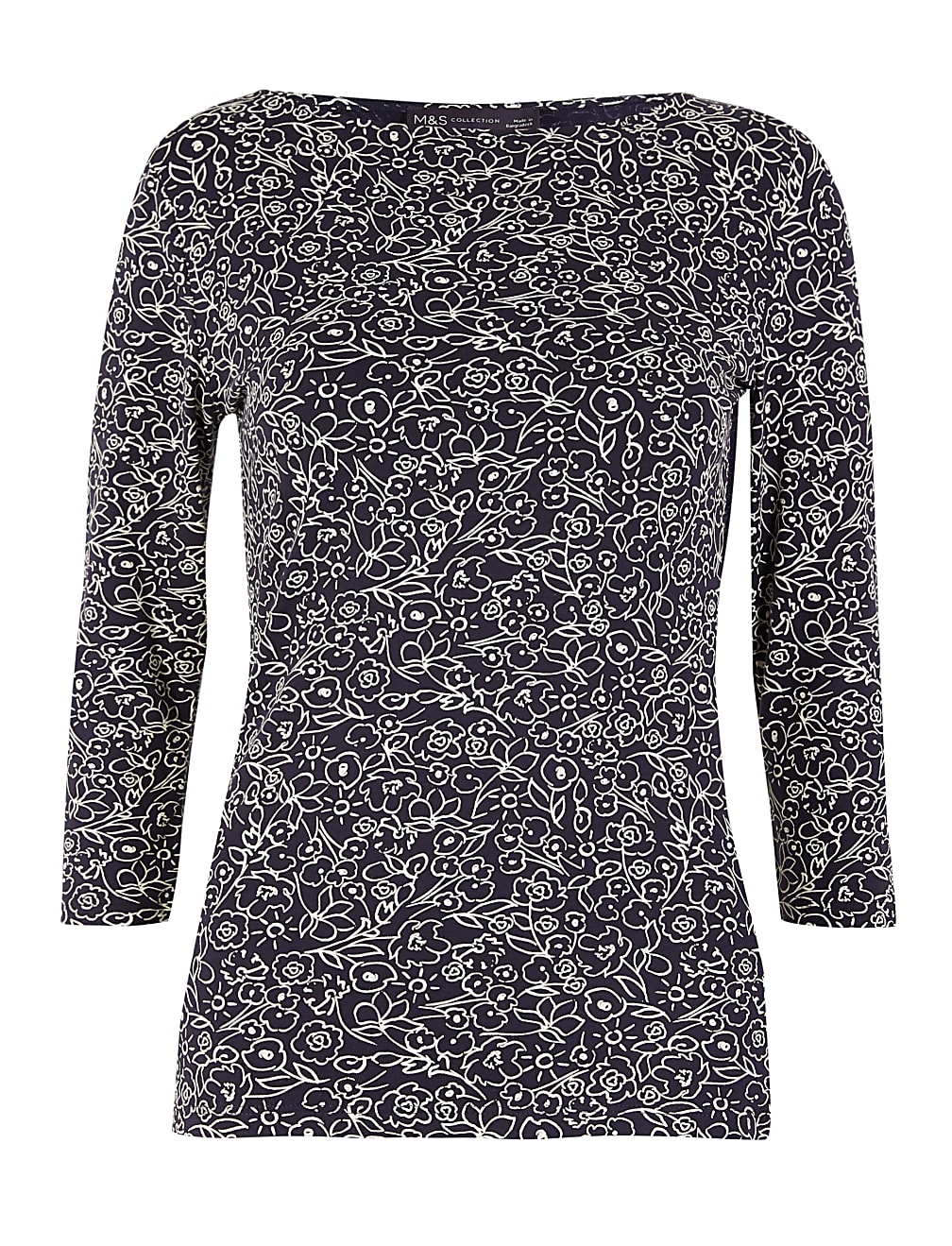 Cotton Floral Fitted 3/4 Sleeve Top