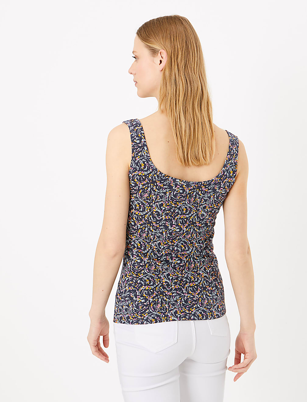 Pure Cotton Floral Scoop Neck Vest
