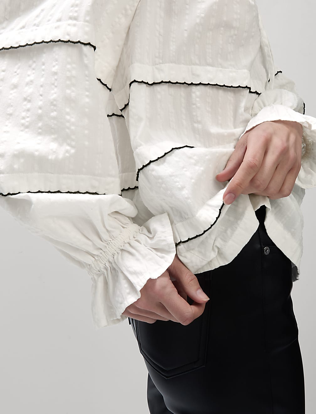 Cotton Rich Embroidered Frill Detail Blouse