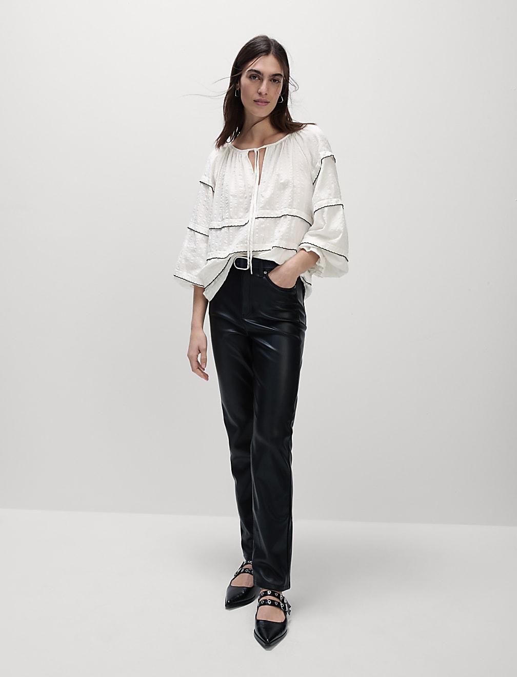 Cotton Rich Embroidered Frill Detail Blouse