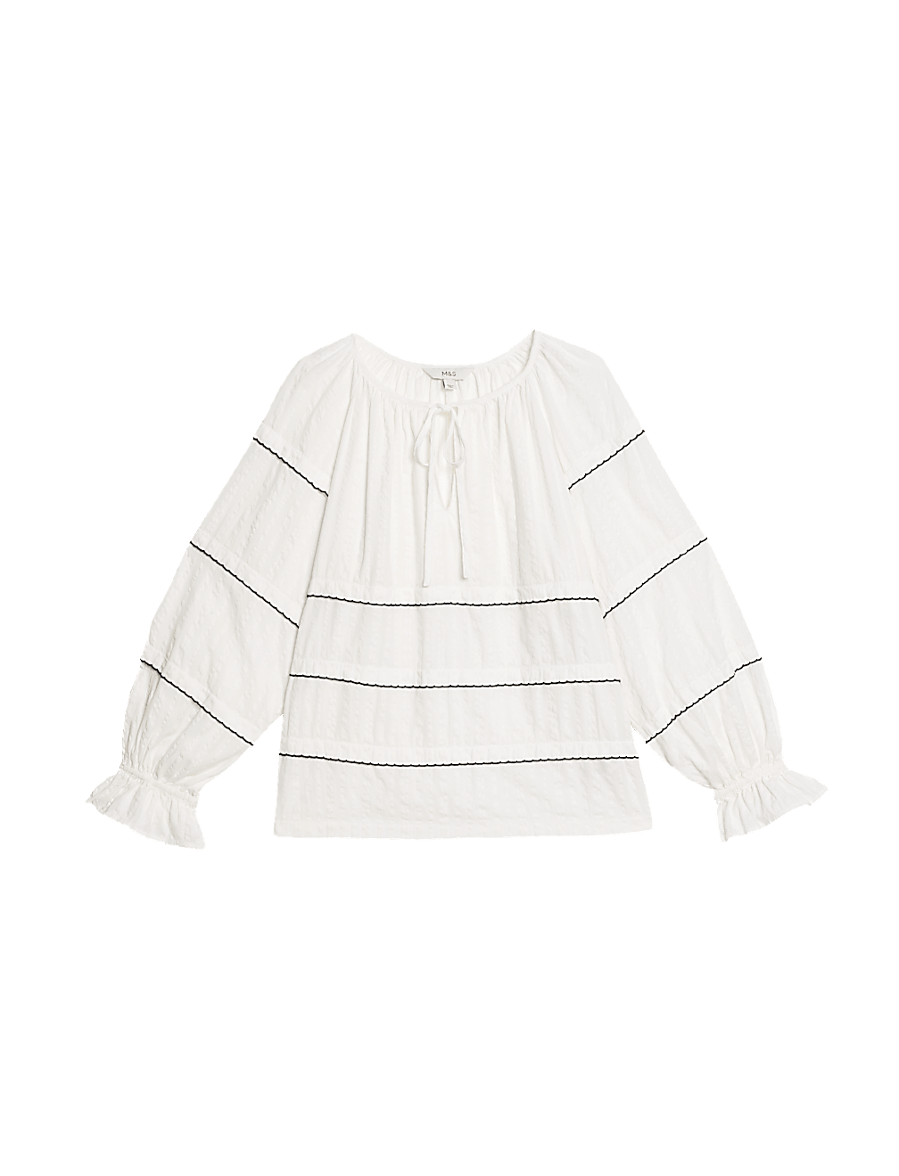 Cotton Rich Embroidered Frill Detail Blouse