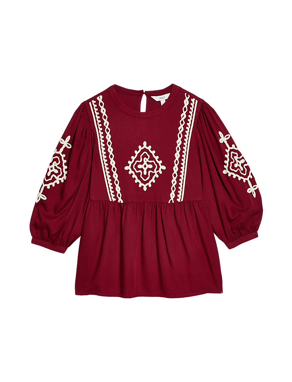 Embroidered Puff Sleeve Blouse