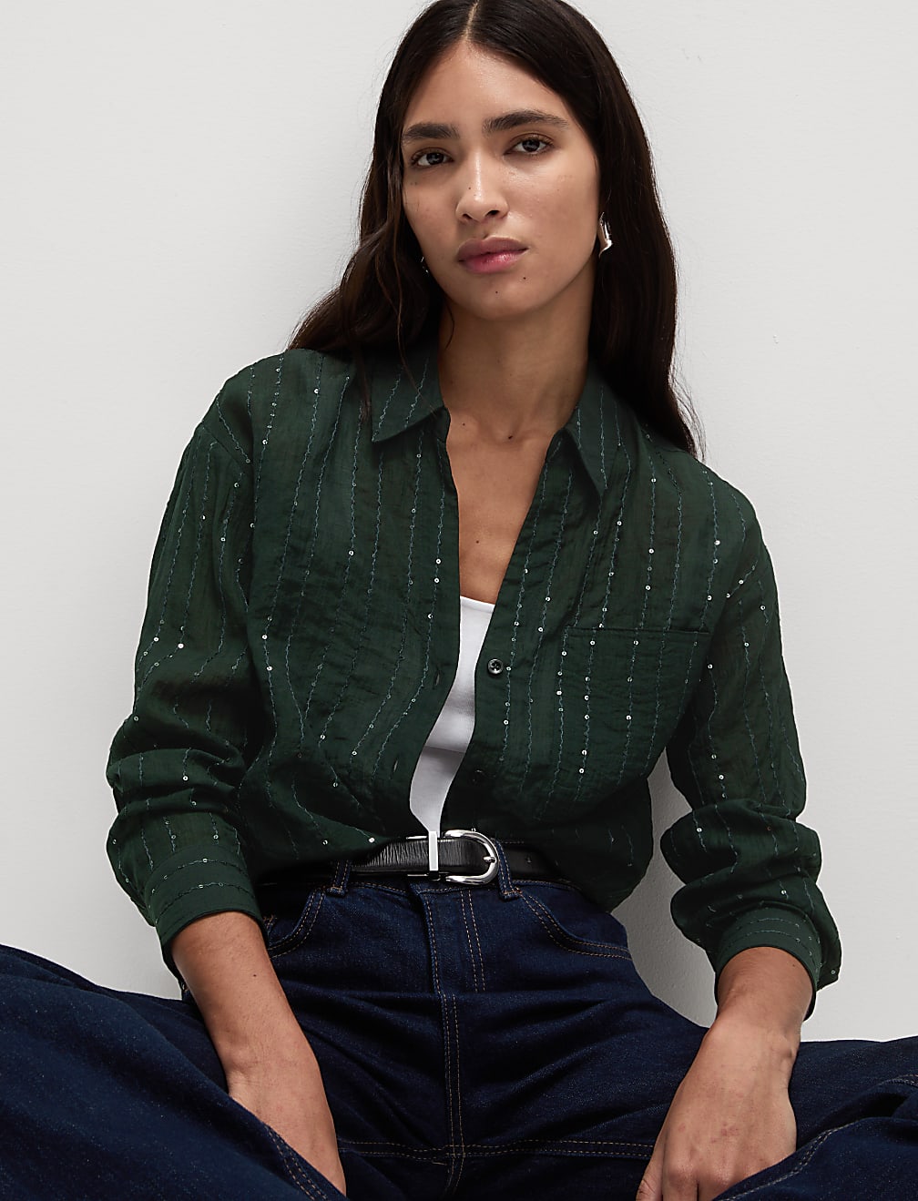 Lyocell Rich Sequin Collared Shirt