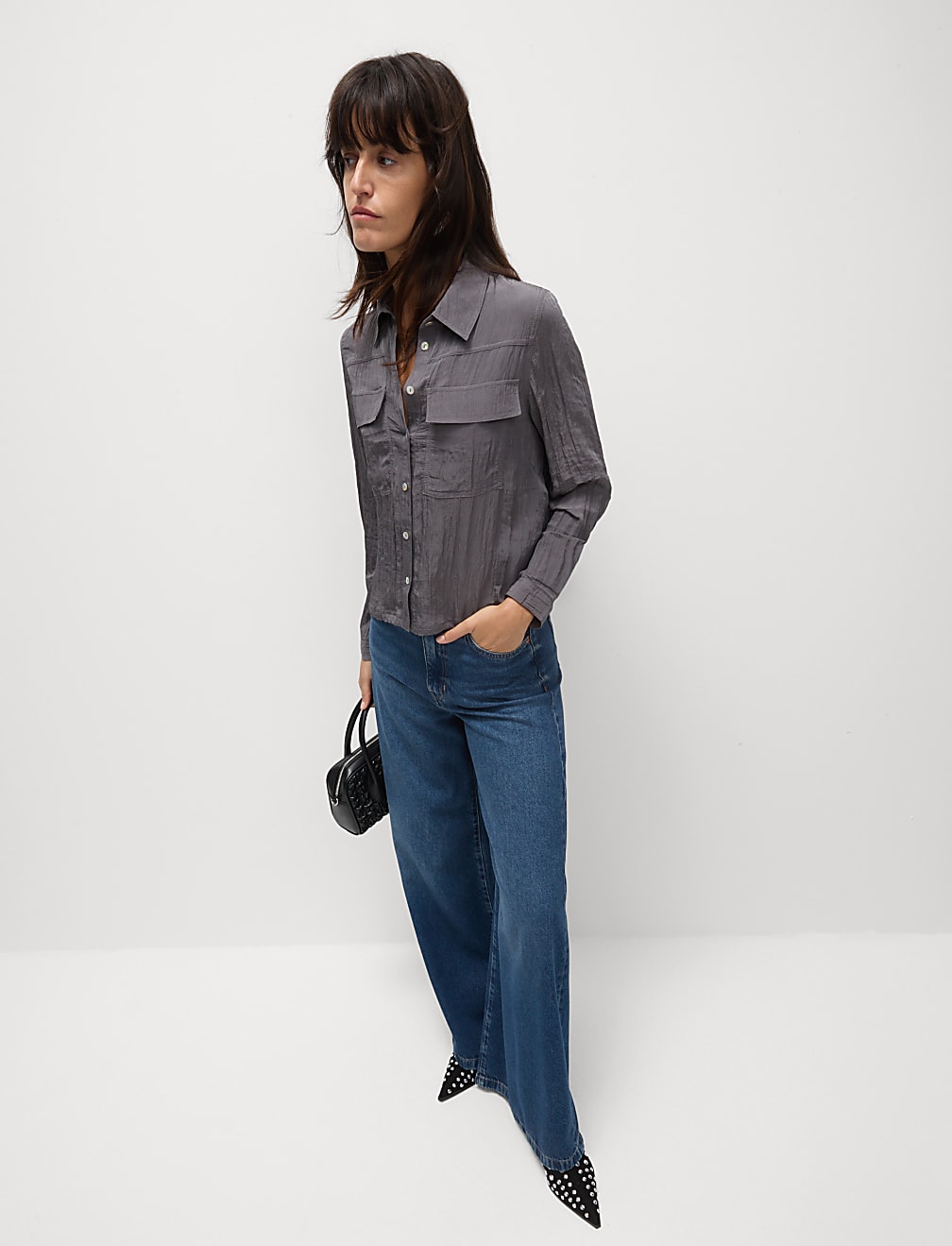 Cropped Textured Collared Shirt