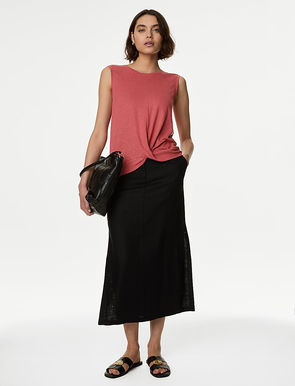 Linen Blend Twist Front Vest