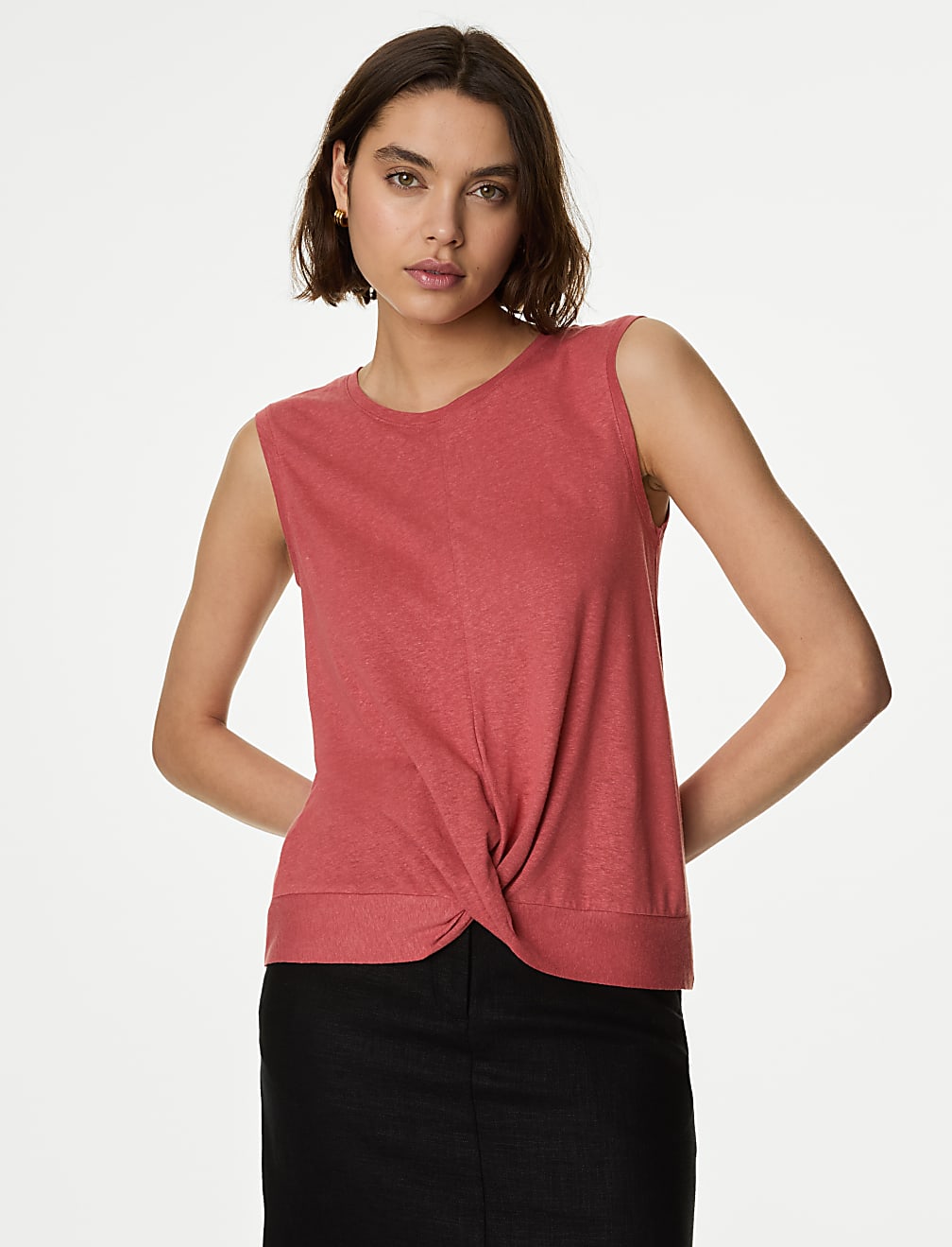 Linen Blend Twist Front Vest