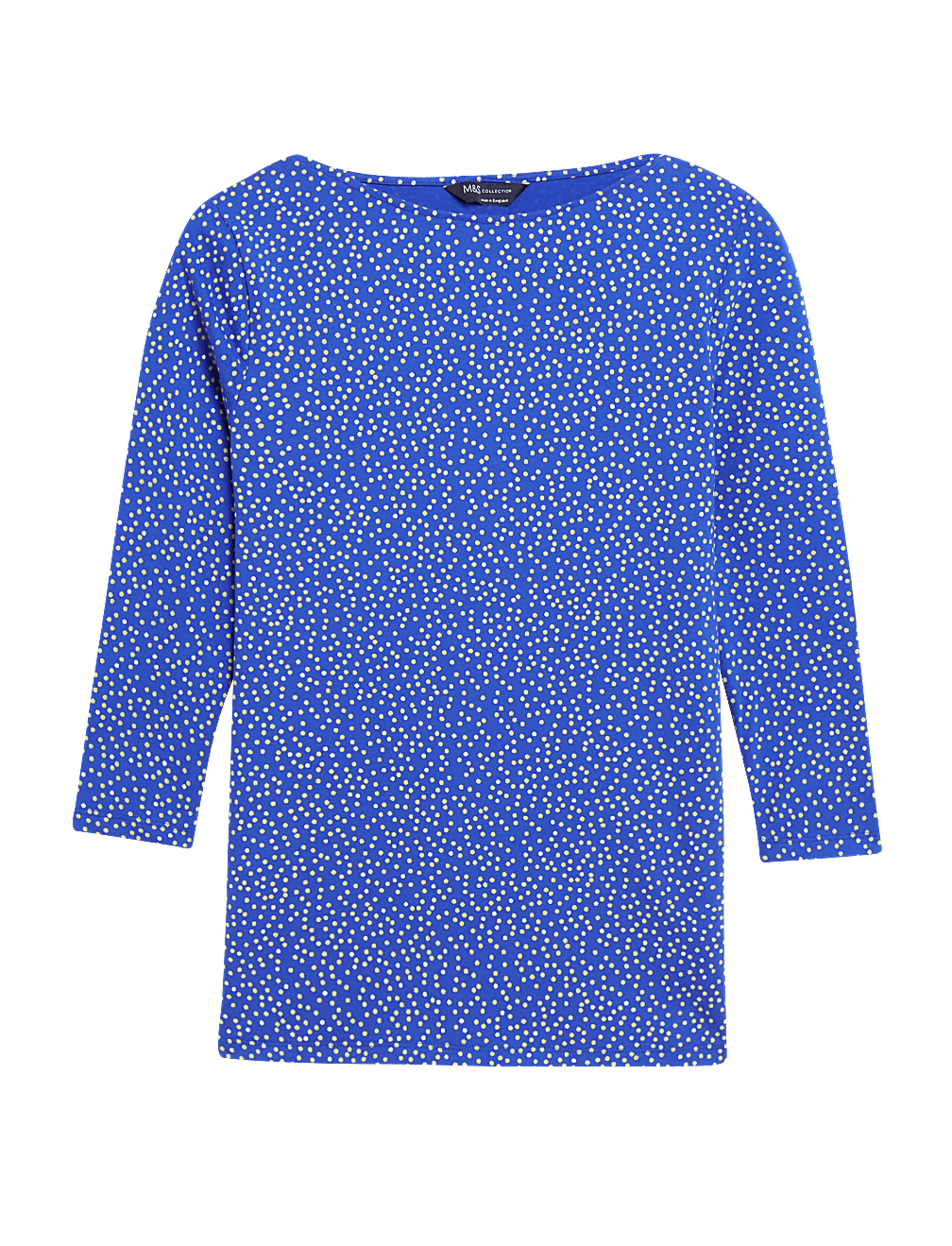 Cotton Rich Polka Dot Fitted 3/4 Sleeve Top
