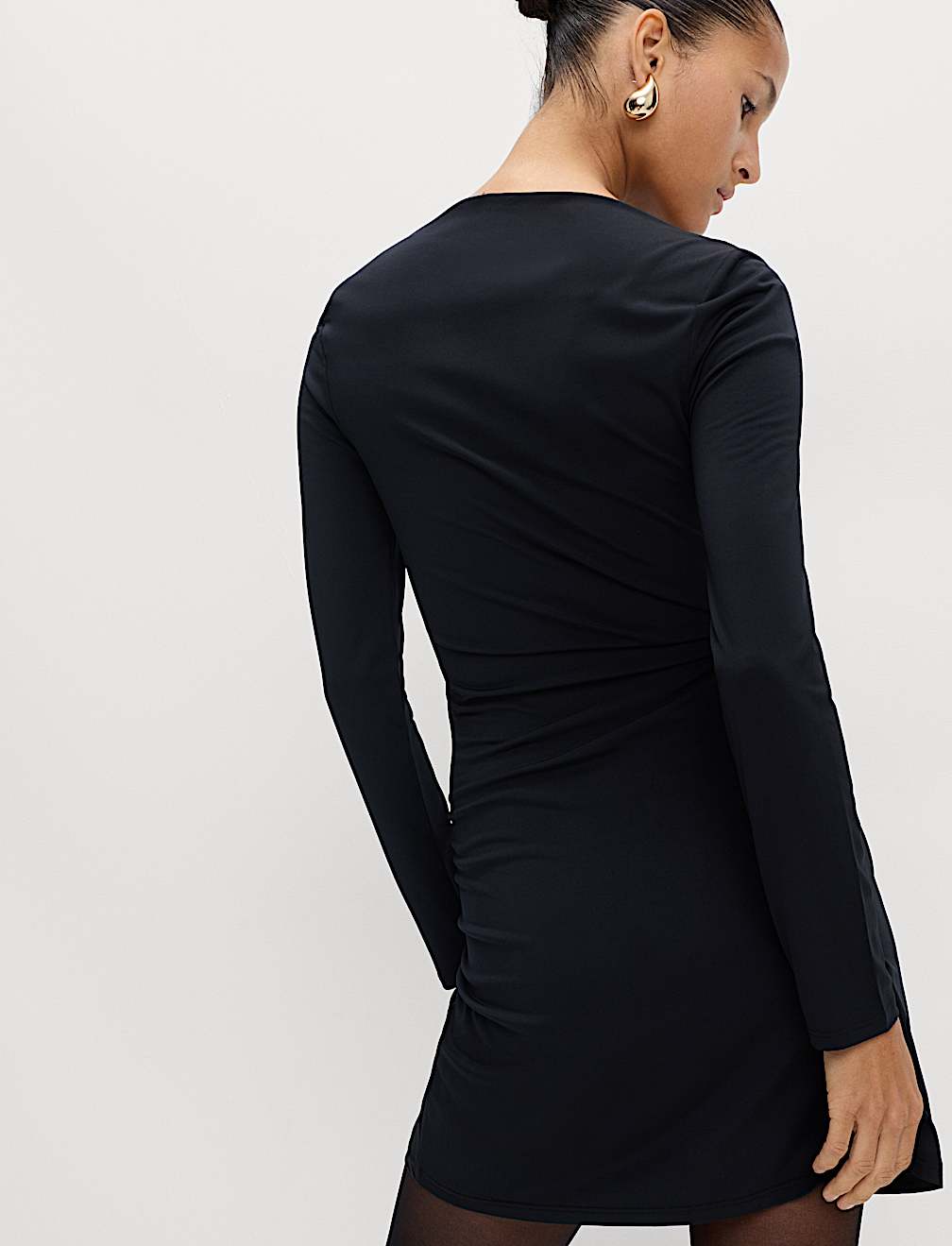 Jersey Slash Neck Ruched Mini Bodycon Dress