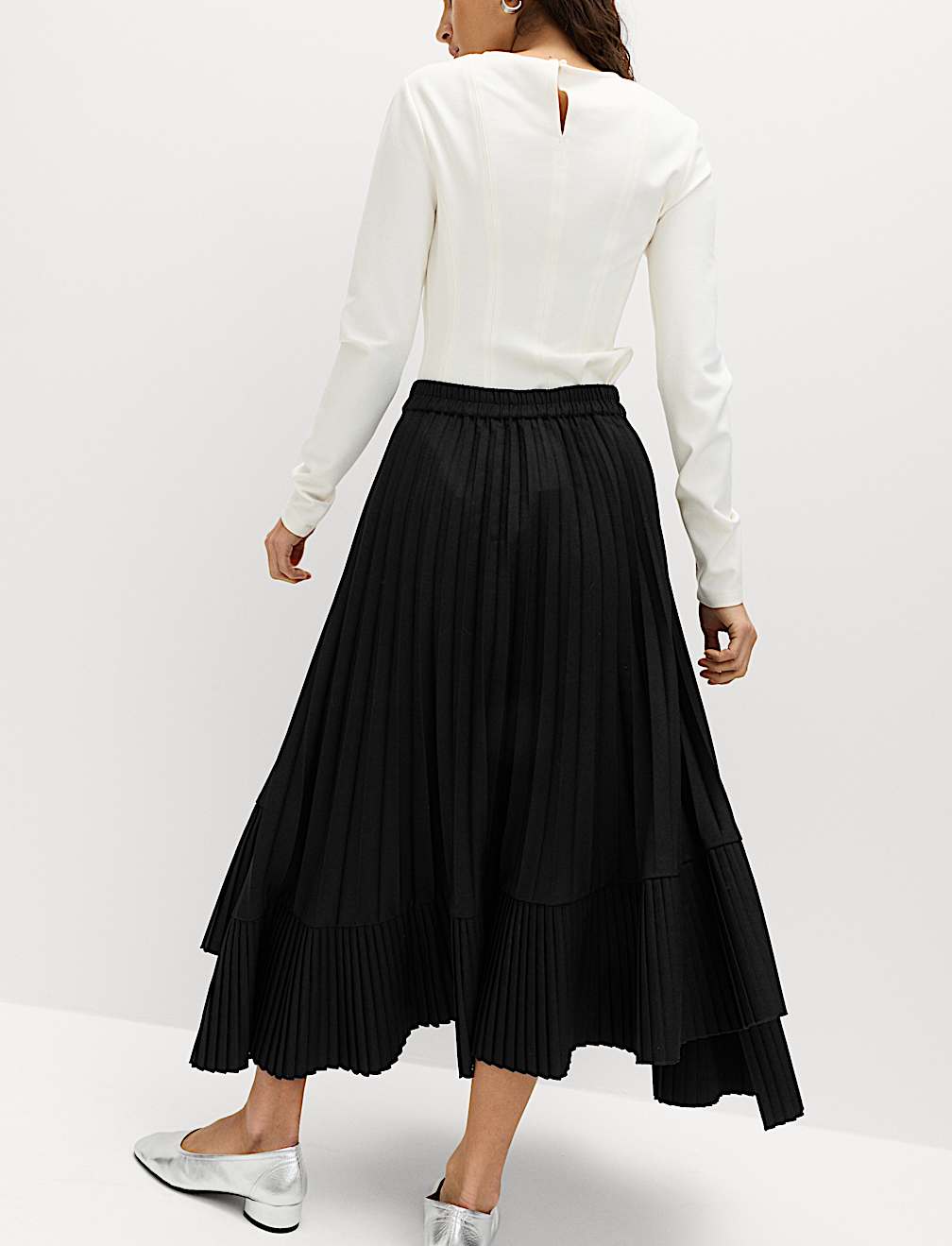 Pleated Midi Asymmetric Skirt