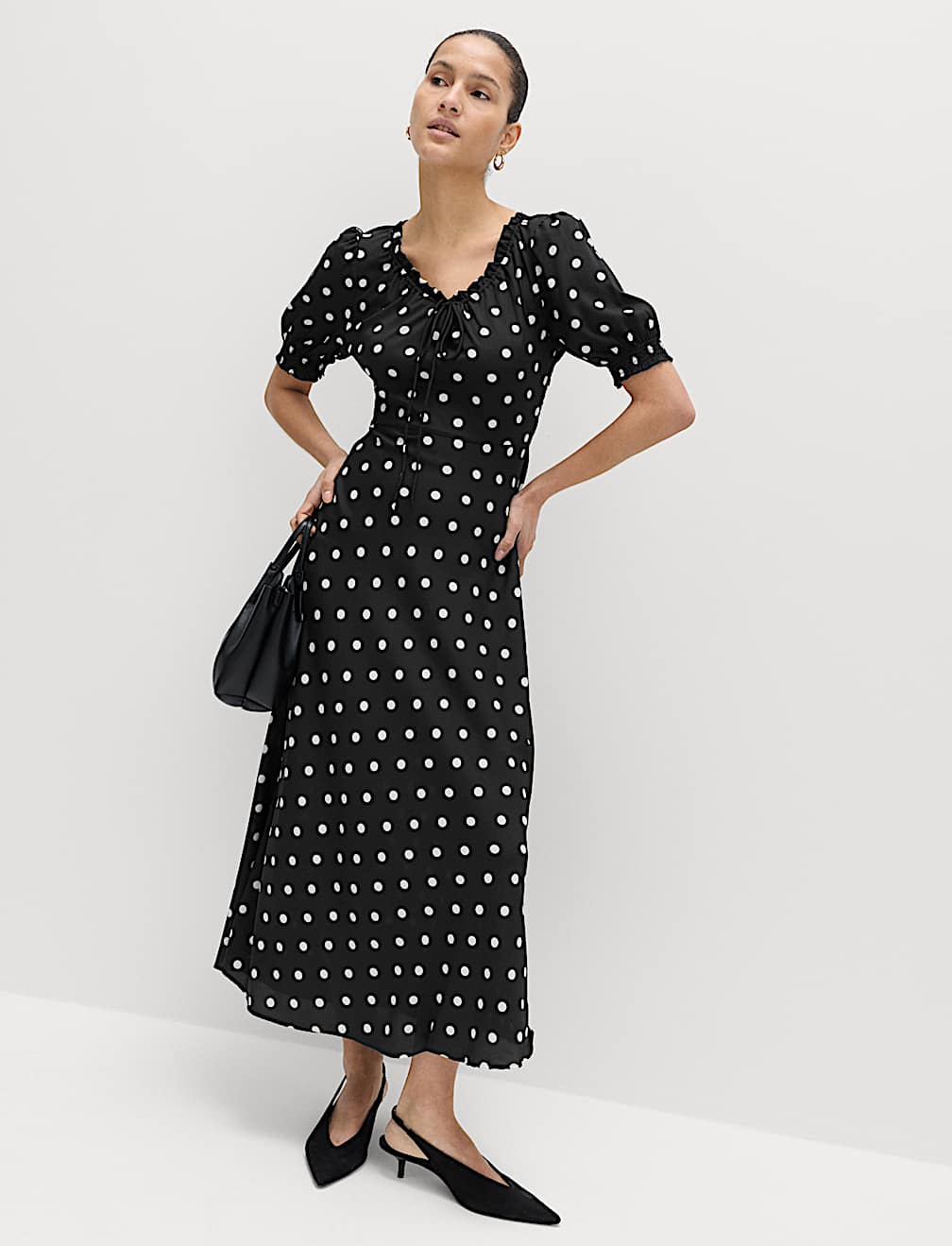 Ruched Midi Tea Dress