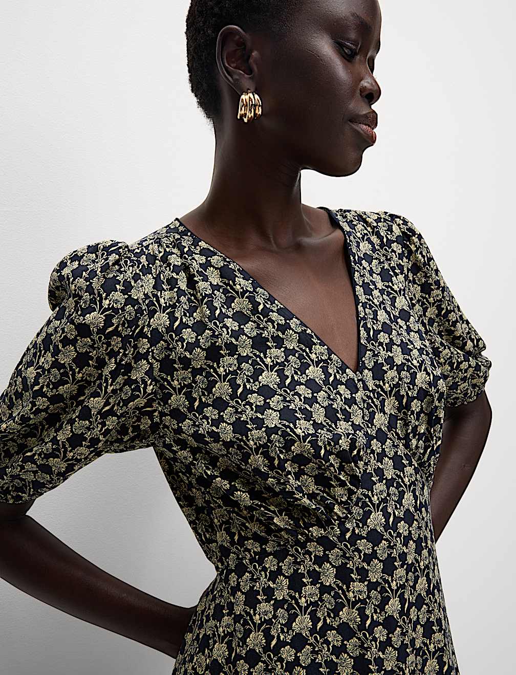 Floral V-Neck Midi Tea Dress