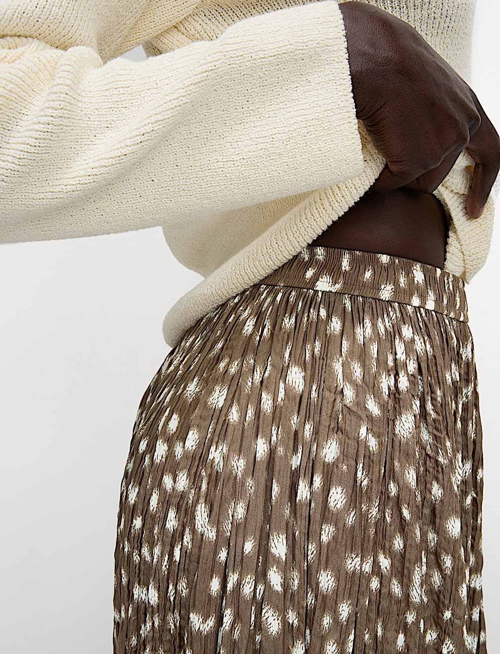 Animal Print Pleated Midaxi Skirt