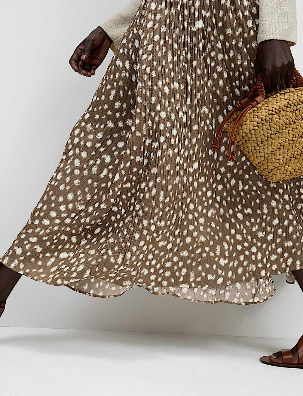 Animal Print Pleated Midaxi Skirt