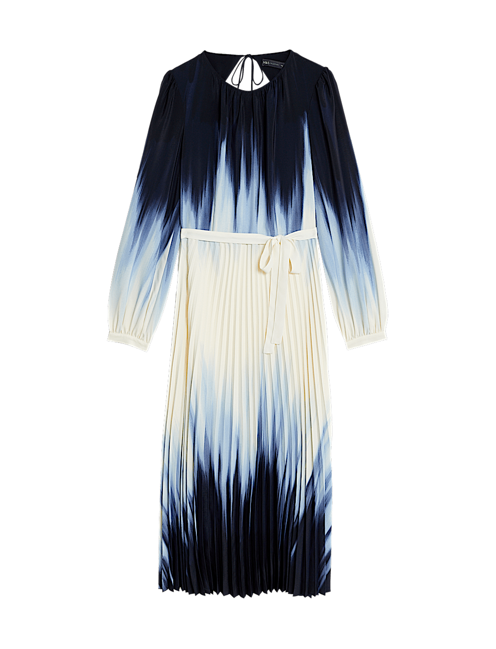 Ombre Tie Waist Pleated Midi Waisted Dress