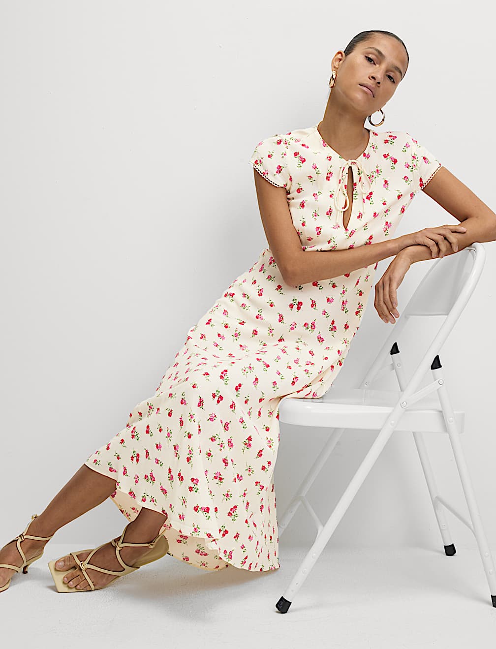 Floral Tie Neck Midaxi Tea Dress