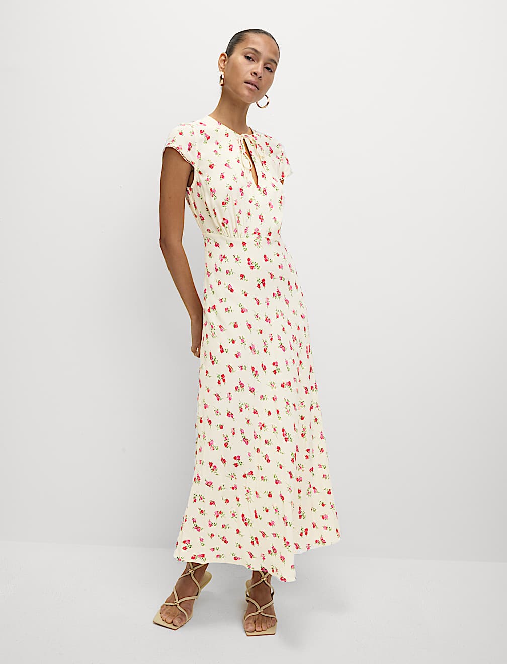 Floral Tie Neck Midaxi Tea Dress