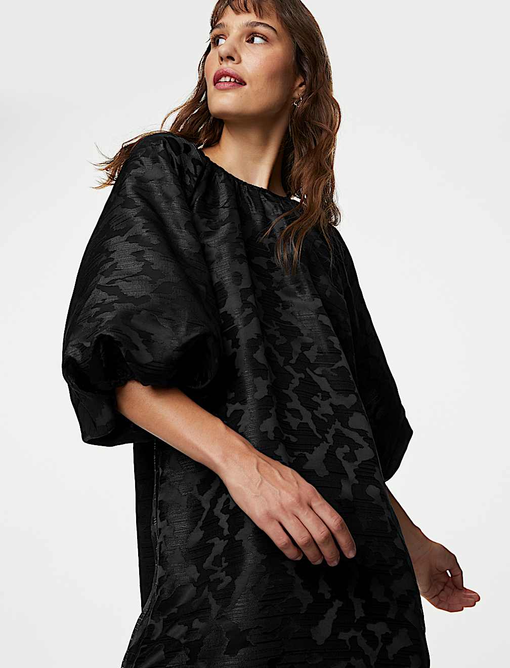 Jacquard Round Neck Mini Shift Dress