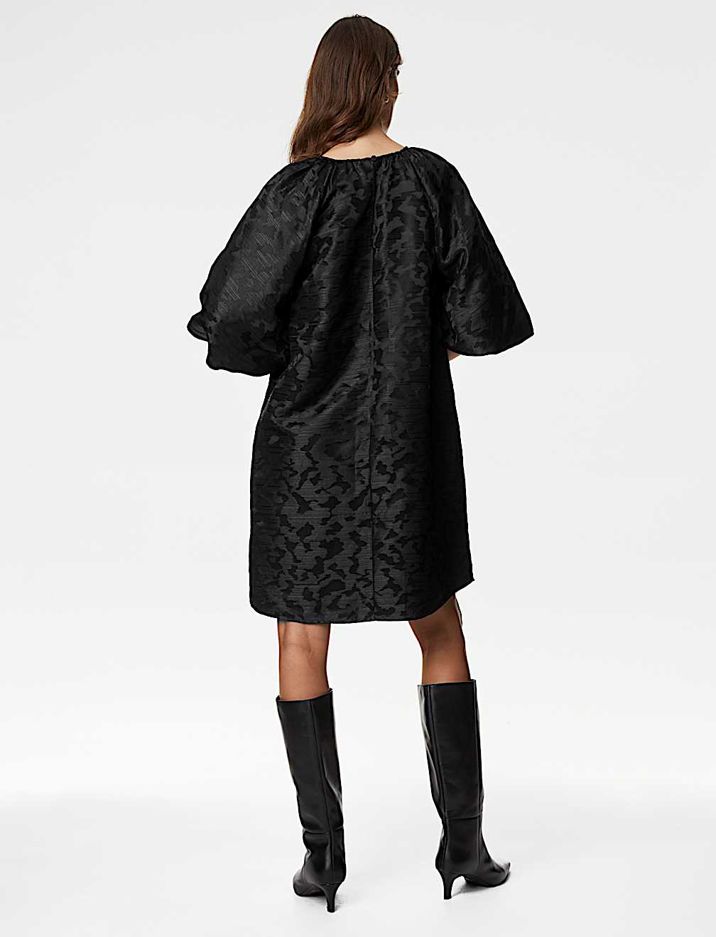 Jacquard Round Neck Mini Shift Dress