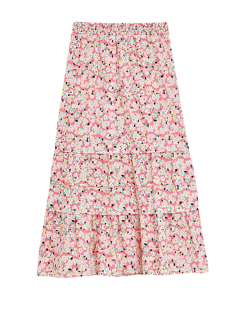 Pure Cotton Floral Midaxi Tiered Skirt