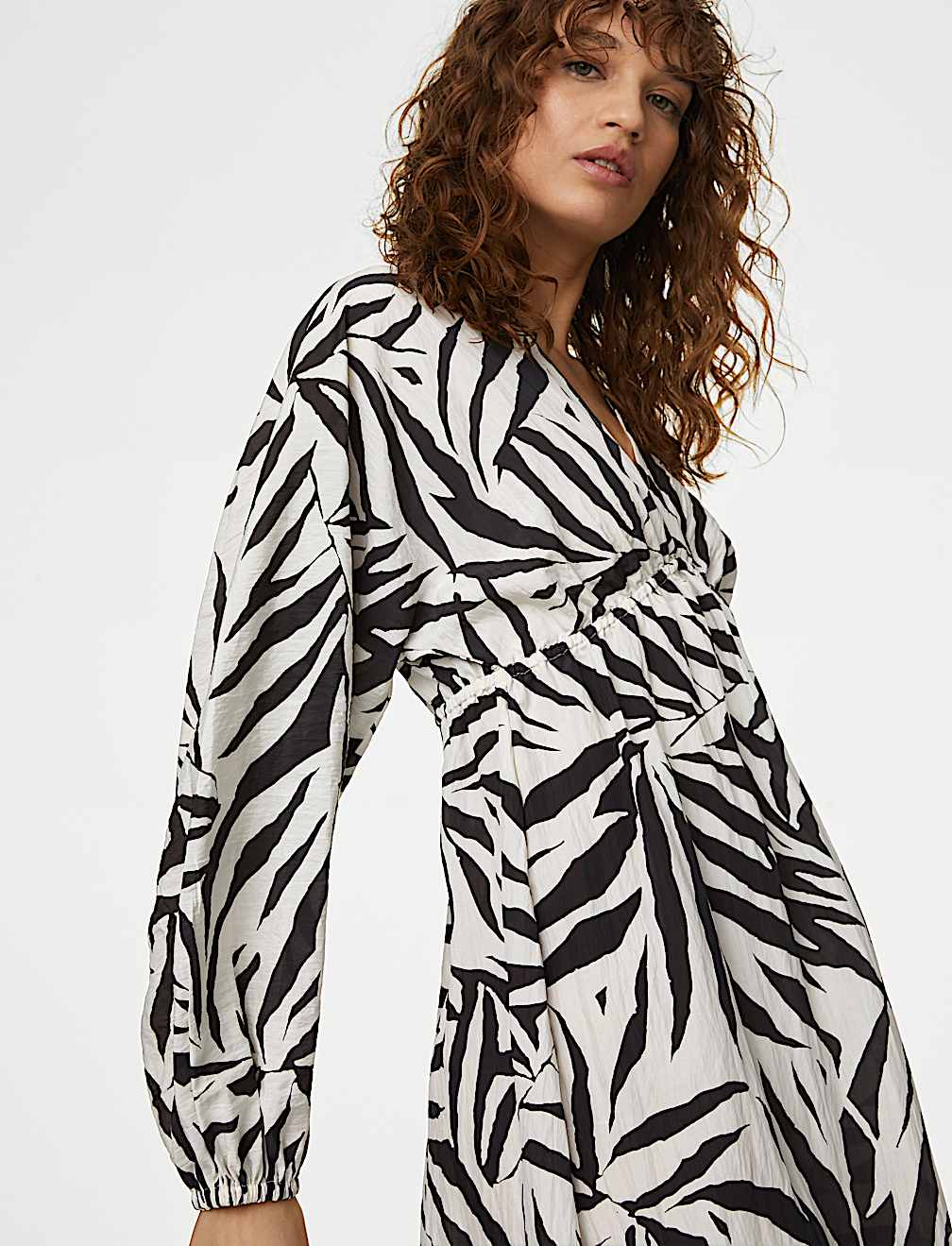 Printed V-Neck Midi Tea Dress